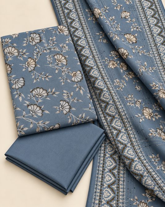 Printed Dhanak 3 Piece Unstitched Suit