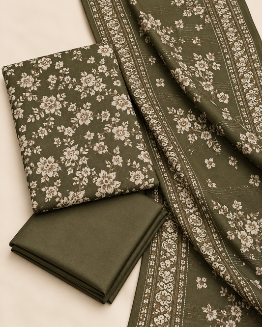 Printed Dhanak 3 Piece Unstitched Suit